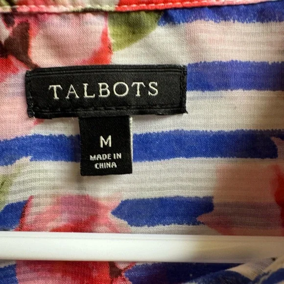 Talbots Sheer Floral Stripe Blouse Medium Button Front Lightweight Top - Picture 3 of 4